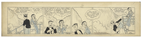 Chic Young Hand-Drawn Blondie Comic Strip From 1933 Titled As Dry as the Sahara -- Dagwoods Amnesia Is in Full Force as He and Blondie Visit Niagara Falls